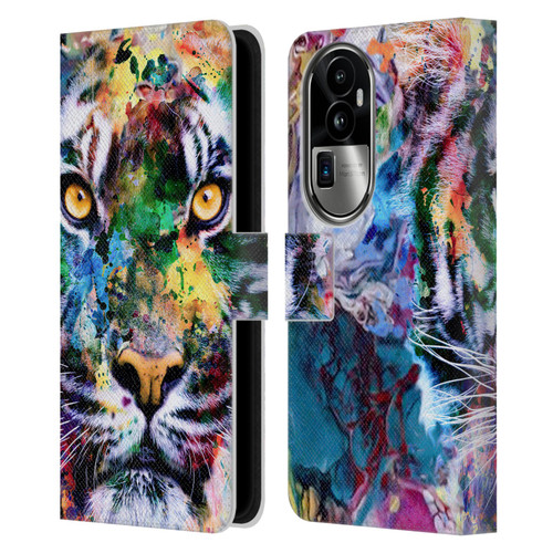 Riza Peker Animal Abstract Abstract Tiger Leather Book Wallet Case Cover For OPPO Reno10 Pro+