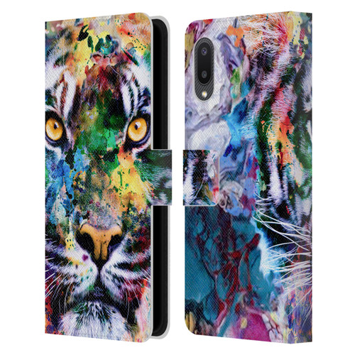 Riza Peker Animal Abstract Abstract Tiger Leather Book Wallet Case Cover For Samsung Galaxy A02/M02 (2021)