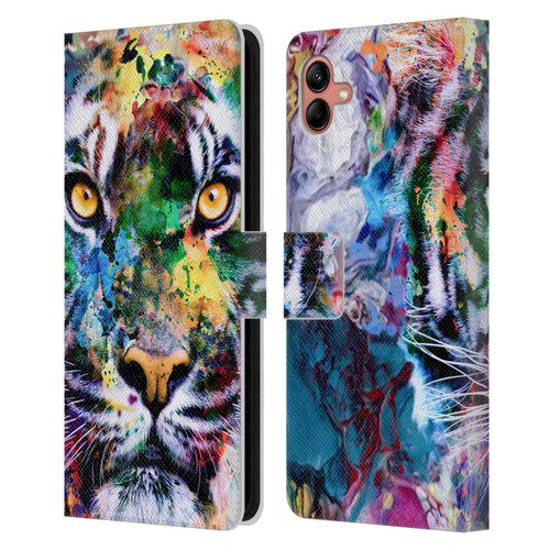 Riza Peker Animal Abstract Abstract Tiger Leather Book Wallet Case Cover For Samsung Galaxy A04 (2022)
