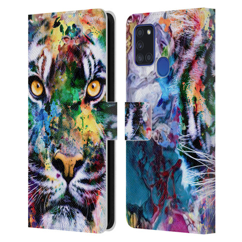 Riza Peker Animal Abstract Abstract Tiger Leather Book Wallet Case Cover For Samsung Galaxy A21s (2020)