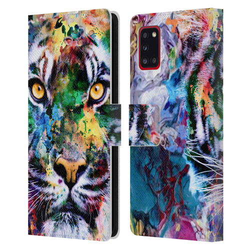 Riza Peker Animal Abstract Abstract Tiger Leather Book Wallet Case Cover For Samsung Galaxy A31 (2020)