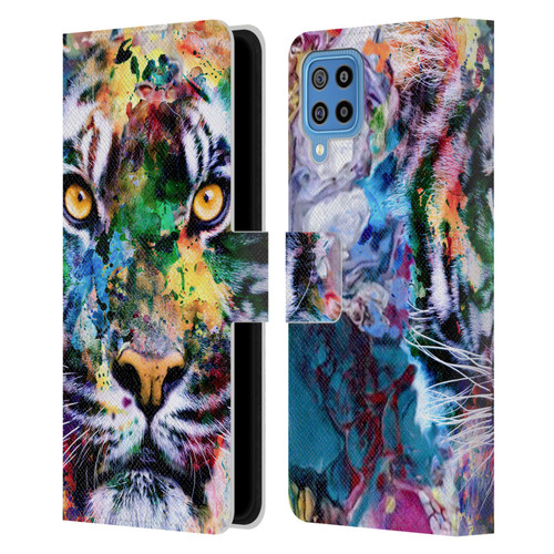 Riza Peker Animal Abstract Abstract Tiger Leather Book Wallet Case Cover For Samsung Galaxy F22 (2021)