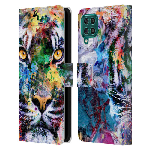 Riza Peker Animal Abstract Abstract Tiger Leather Book Wallet Case Cover For Samsung Galaxy F62 (2021)