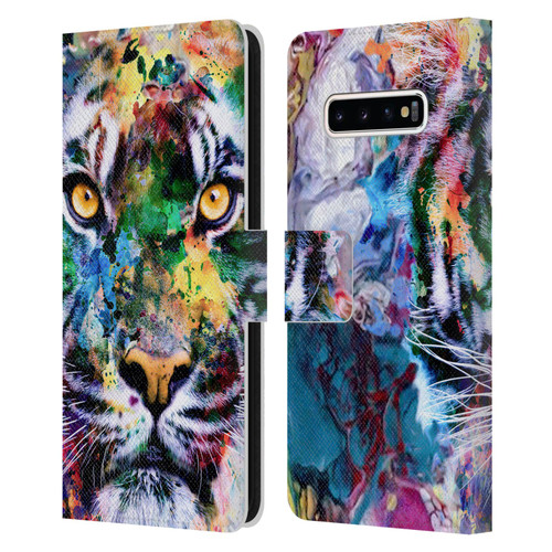 Riza Peker Animal Abstract Abstract Tiger Leather Book Wallet Case Cover For Samsung Galaxy S10+ / S10 Plus