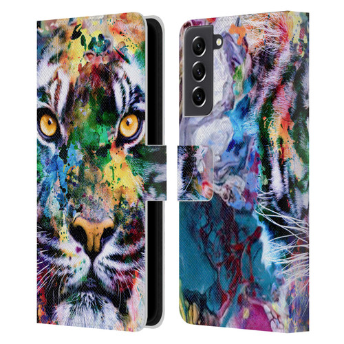 Riza Peker Animal Abstract Abstract Tiger Leather Book Wallet Case Cover For Samsung Galaxy S21 FE 5G