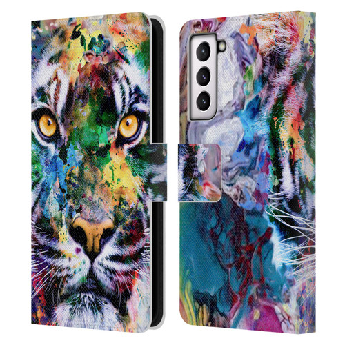 Riza Peker Animal Abstract Abstract Tiger Leather Book Wallet Case Cover For Samsung Galaxy S21 5G