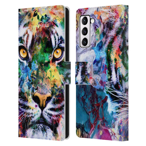 Riza Peker Animal Abstract Abstract Tiger Leather Book Wallet Case Cover For Samsung Galaxy S21+ 5G