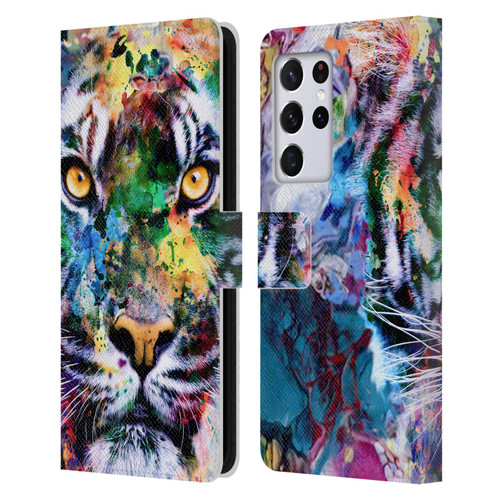 Riza Peker Animal Abstract Abstract Tiger Leather Book Wallet Case Cover For Samsung Galaxy S21 Ultra 5G