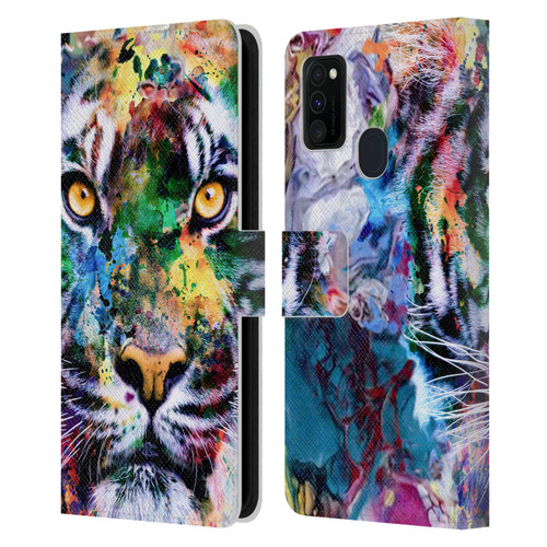 Riza Peker Animal Abstract Abstract Tiger Leather Book Wallet Case Cover For Samsung Galaxy M30s (2019)/M21 (2020)