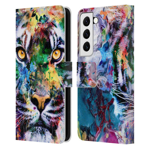 Riza Peker Animal Abstract Abstract Tiger Leather Book Wallet Case Cover For Samsung Galaxy S22 5G