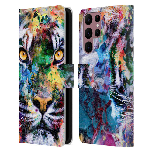Riza Peker Animal Abstract Abstract Tiger Leather Book Wallet Case Cover For Samsung Galaxy S22 Ultra 5G