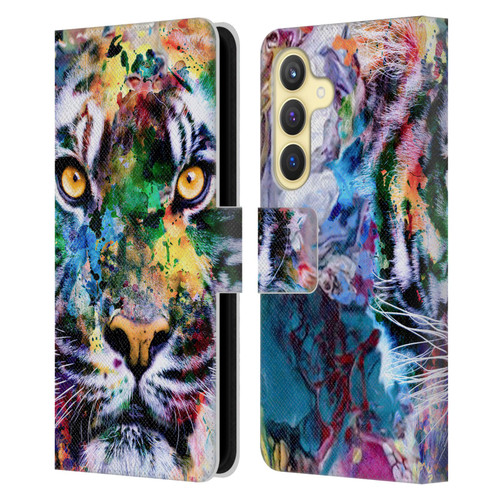 Riza Peker Animal Abstract Abstract Tiger Leather Book Wallet Case Cover For Samsung Galaxy S24 5G