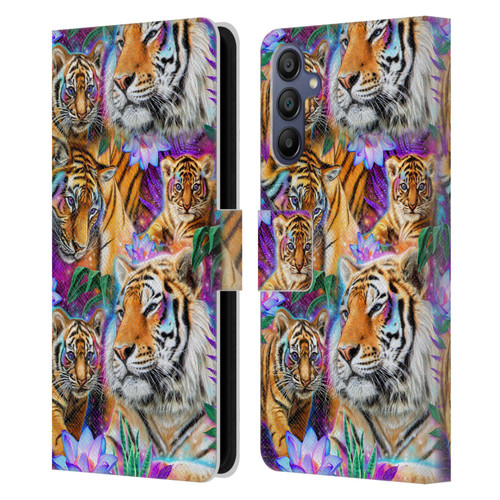 Sheena Pike Big Cats Daydream Tigers With Flowers Leather Book Wallet Case Cover For Samsung Galaxy A15