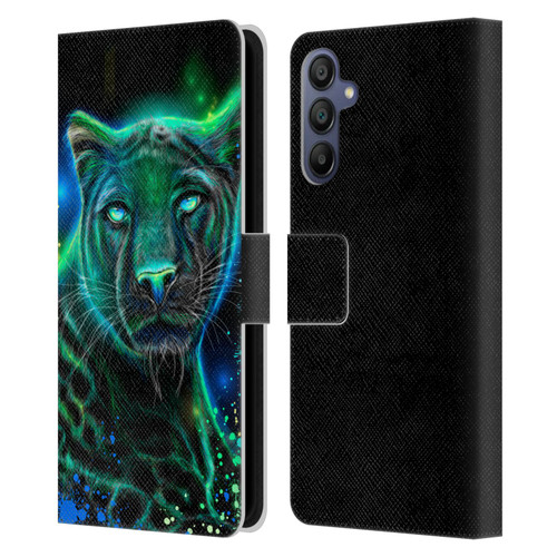 Sheena Pike Big Cats Neon Blue Green Panther Leather Book Wallet Case Cover For Samsung Galaxy A15