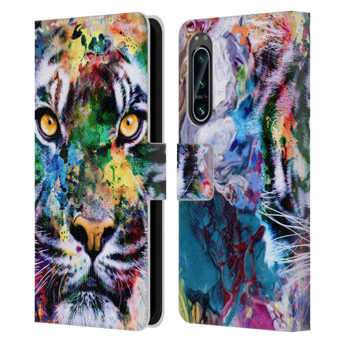 Riza Peker Animal Abstract Abstract Tiger Leather Book Wallet Case Cover For Sony Xperia 5 IV