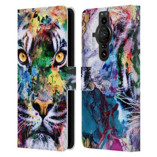 Riza Peker Animal Abstract Abstract Tiger Leather Book Wallet Case Cover For Sony Xperia Pro-I