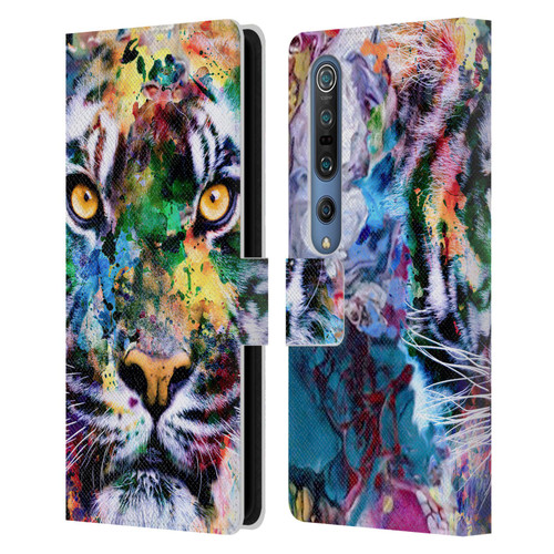 Riza Peker Animal Abstract Abstract Tiger Leather Book Wallet Case Cover For Xiaomi Mi 10 5G / Mi 10 Pro 5G