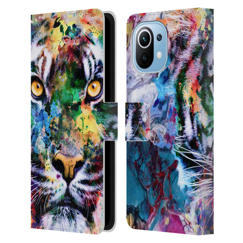 Riza Peker Animal Abstract Abstract Tiger Leather Book Wallet Case Cover For Xiaomi Mi 11