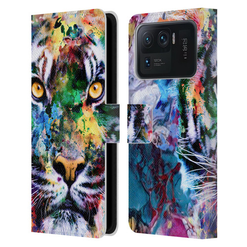 Riza Peker Animal Abstract Abstract Tiger Leather Book Wallet Case Cover For Xiaomi Mi 11 Ultra