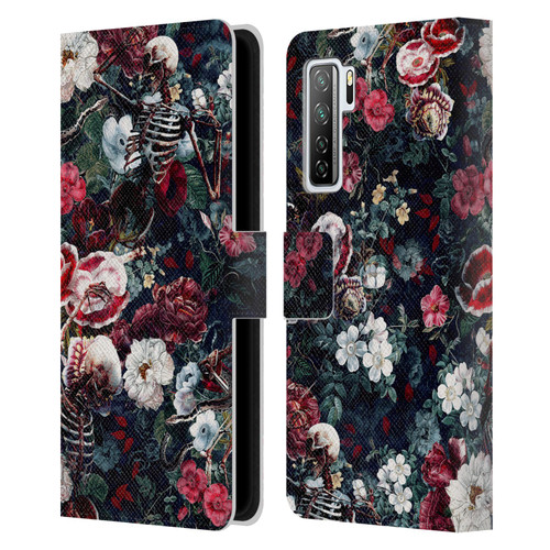 Riza Peker Skulls 9 Skeletal Bloom Leather Book Wallet Case Cover For Huawei Nova 7 SE/P40 Lite 5G