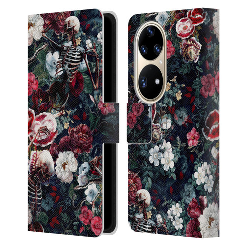 Riza Peker Skulls 9 Skeletal Bloom Leather Book Wallet Case Cover For Huawei P50 Pro