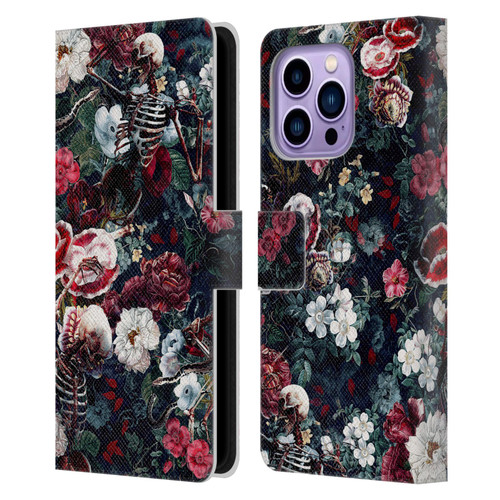 Riza Peker Skulls 9 Skeletal Bloom Leather Book Wallet Case Cover For Apple iPhone 14 Pro Max