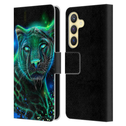 Sheena Pike Big Cats Neon Blue Green Panther Leather Book Wallet Case Cover For Samsung Galaxy S24 5G