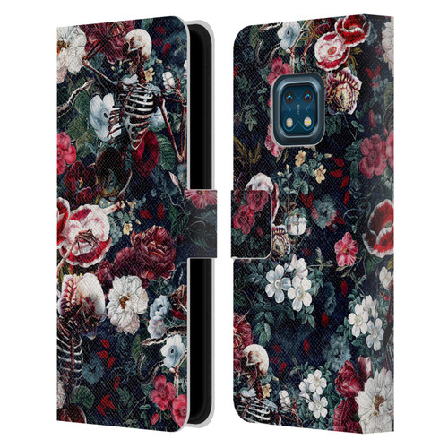 Riza Peker Skulls 9 Skeletal Bloom Leather Book Wallet Case Cover For Nokia XR20