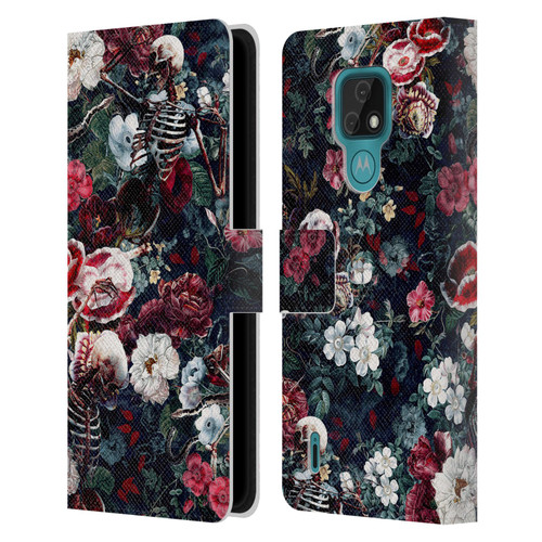 Riza Peker Skulls 9 Skeletal Bloom Leather Book Wallet Case Cover For Motorola Moto E7