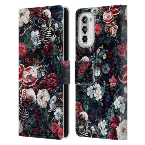 Riza Peker Skulls 9 Skeletal Bloom Leather Book Wallet Case Cover For Motorola Moto G52
