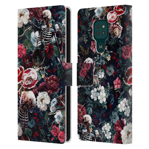 Riza Peker Skulls 9 Skeletal Bloom Leather Book Wallet Case Cover For Motorola Moto G9 Play