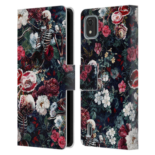 Riza Peker Skulls 9 Skeletal Bloom Leather Book Wallet Case Cover For Nokia C2 2nd Edition
