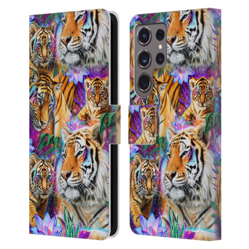Sheena Pike Big Cats Daydream Tigers With Flowers Leather Book Wallet Case Cover For Samsung Galaxy S24 Ultra 5G