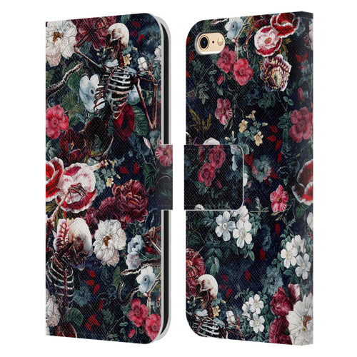 Riza Peker Skulls 9 Skeletal Bloom Leather Book Wallet Case Cover For Apple iPhone 6 / iPhone 6s