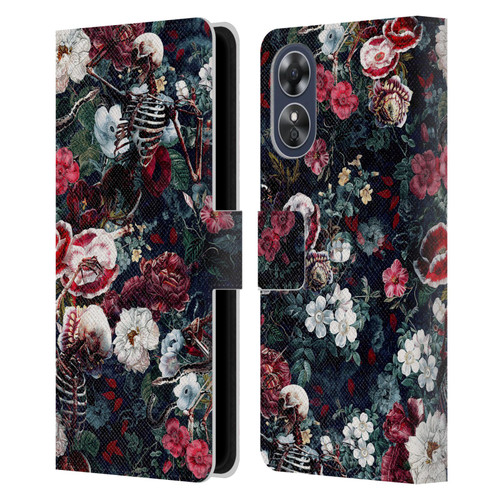 Riza Peker Skulls 9 Skeletal Bloom Leather Book Wallet Case Cover For OPPO A17