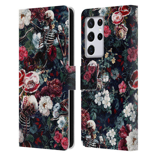 Riza Peker Skulls 9 Skeletal Bloom Leather Book Wallet Case Cover For Samsung Galaxy S21 Ultra 5G