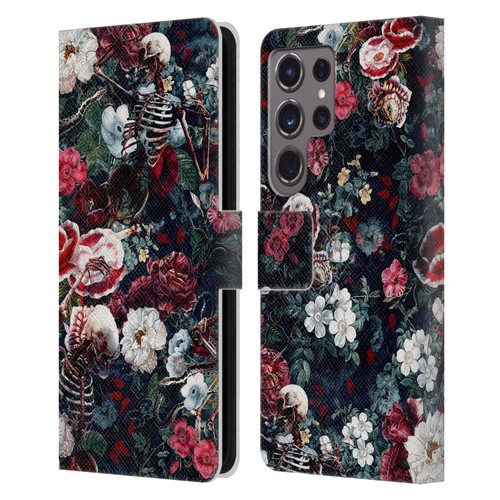 Riza Peker Skulls 9 Skeletal Bloom Leather Book Wallet Case Cover For Samsung Galaxy S24 Ultra 5G