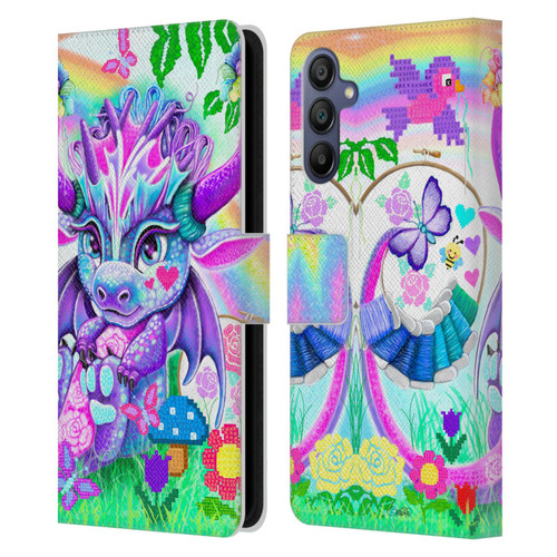 Sheena Pike Dragons Cross-Stitch Lil Dragonz Leather Book Wallet Case Cover For Samsung Galaxy A15