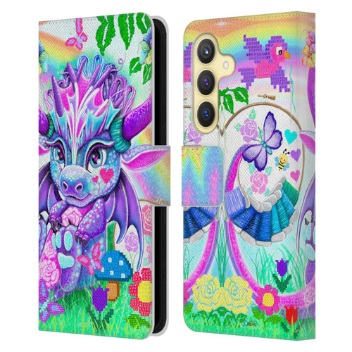 Sheena Pike Dragons Cross-Stitch Lil Dragonz Leather Book Wallet Case Cover For Samsung Galaxy S24 5G