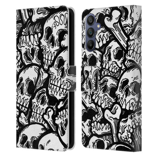 Matt Bailey Skull All Over Leather Book Wallet Case Cover For Samsung Galaxy A15