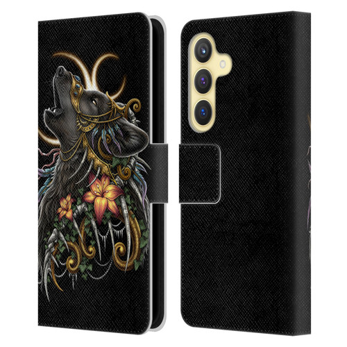 Sarah Richter Animals Gothic Black Howling Wolf Leather Book Wallet Case Cover For Samsung Galaxy S24 5G