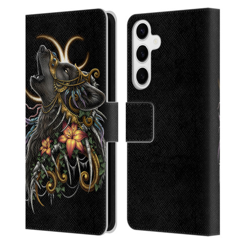 Sarah Richter Animals Gothic Black Howling Wolf Leather Book Wallet Case Cover For Samsung Galaxy S24+ 5G
