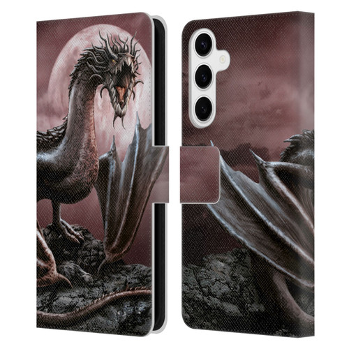 Sarah Richter Fantasy Creatures Black Dragon Roaring Leather Book Wallet Case Cover For Samsung Galaxy S24+ 5G