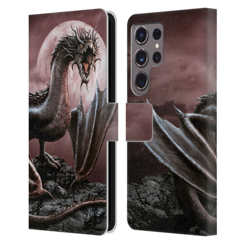 Sarah Richter Fantasy Creatures Black Dragon Roaring Leather Book Wallet Case Cover For Samsung Galaxy S24 Ultra 5G
