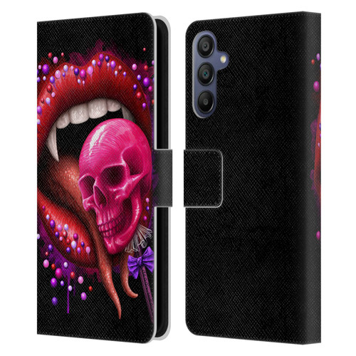 Sarah Richter Skulls Red Vampire Candy Lips Leather Book Wallet Case Cover For Samsung Galaxy A15
