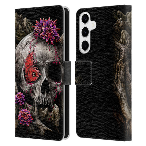Sarah Richter Skulls Butterfly And Flowers Leather Book Wallet Case Cover For Samsung Galaxy S24+ 5G