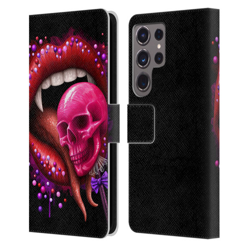 Sarah Richter Skulls Red Vampire Candy Lips Leather Book Wallet Case Cover For Samsung Galaxy S24 Ultra 5G