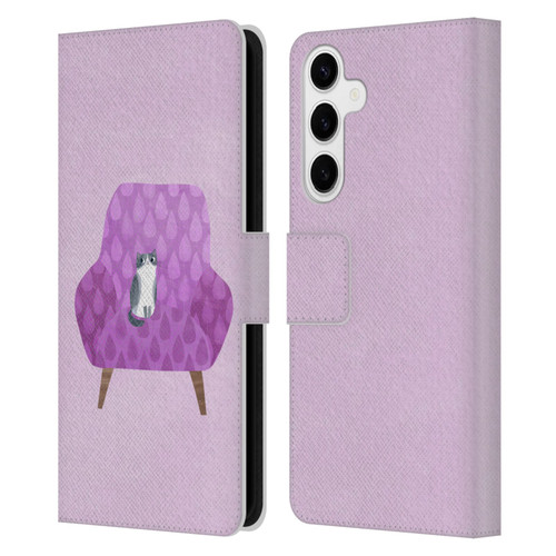 Planet Cat Arm Chair Lilac Chair Cat Leather Book Wallet Case Cover For Samsung Galaxy S24+ 5G