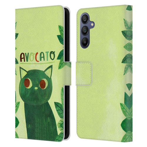 Planet Cat Puns Avocato Leather Book Wallet Case Cover For Samsung Galaxy A15