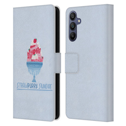 Planet Cat Puns Strawpurry Sundae Leather Book Wallet Case Cover For Samsung Galaxy A15